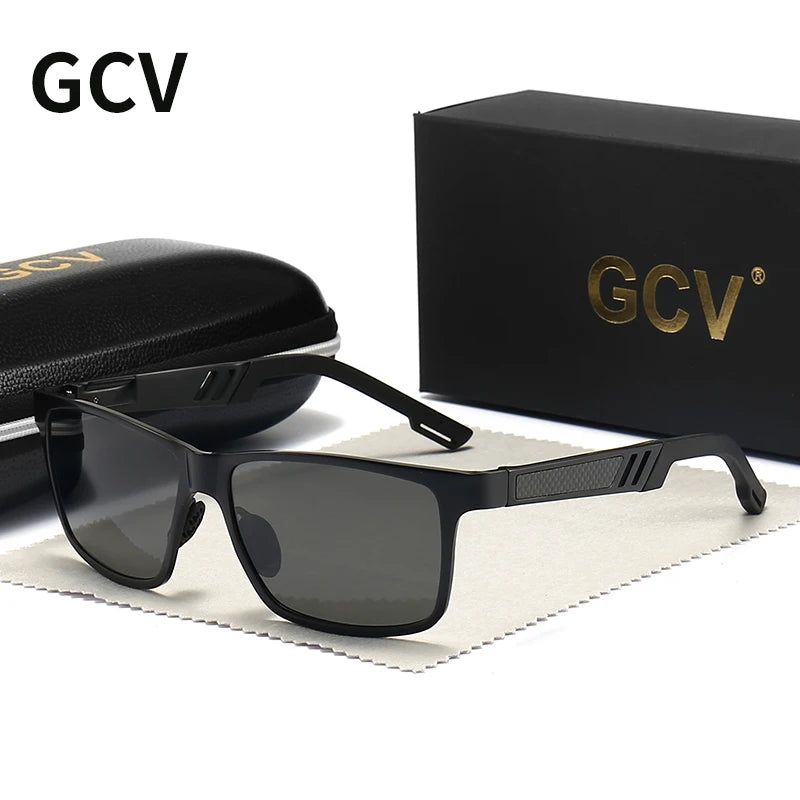 GCV Men’s Polarized Sunglasses – Aluminum Magnesium, Rectangle, UV400 Driving Shades