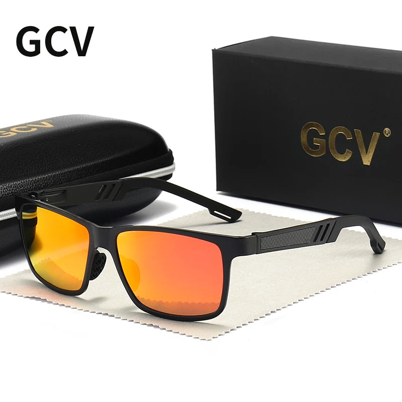 GCV Men’s Polarized Sunglasses – Aluminum Magnesium, Rectangle, UV400 Driving Shades