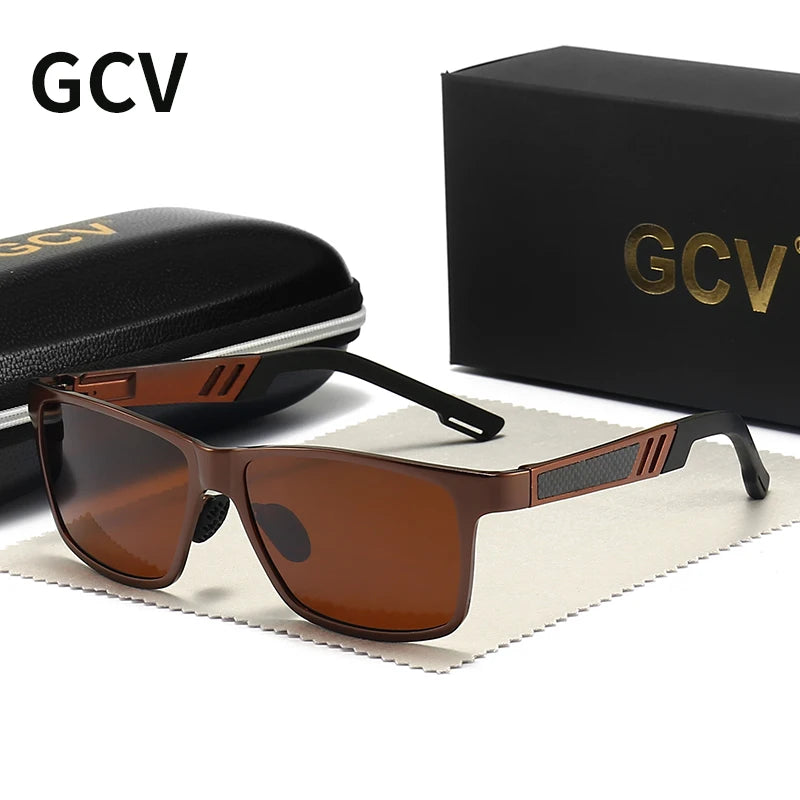 GCV Men’s Polarized Sunglasses – Aluminum Magnesium, Rectangle, UV400 Driving Shades