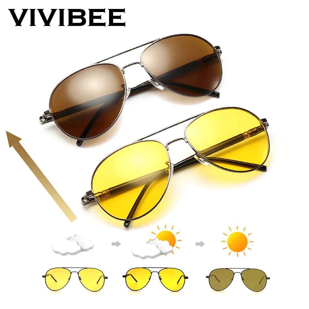 VIVIBEE Photochromic Sunglasses – Polarized, Night Vision, Pilot Style, Driving
