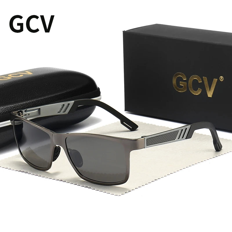 GCV Men’s Polarized Sunglasses – Aluminum Magnesium, Rectangle, UV400 Driving Shades