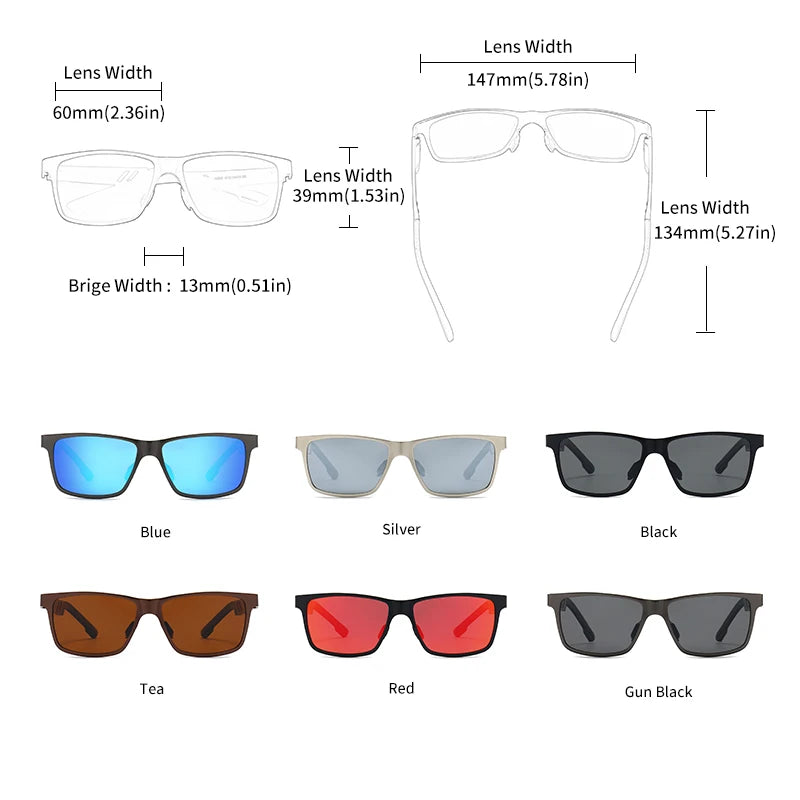 GCV Men’s Polarized Sunglasses – Aluminum Magnesium, Rectangle, UV400 Driving Shades