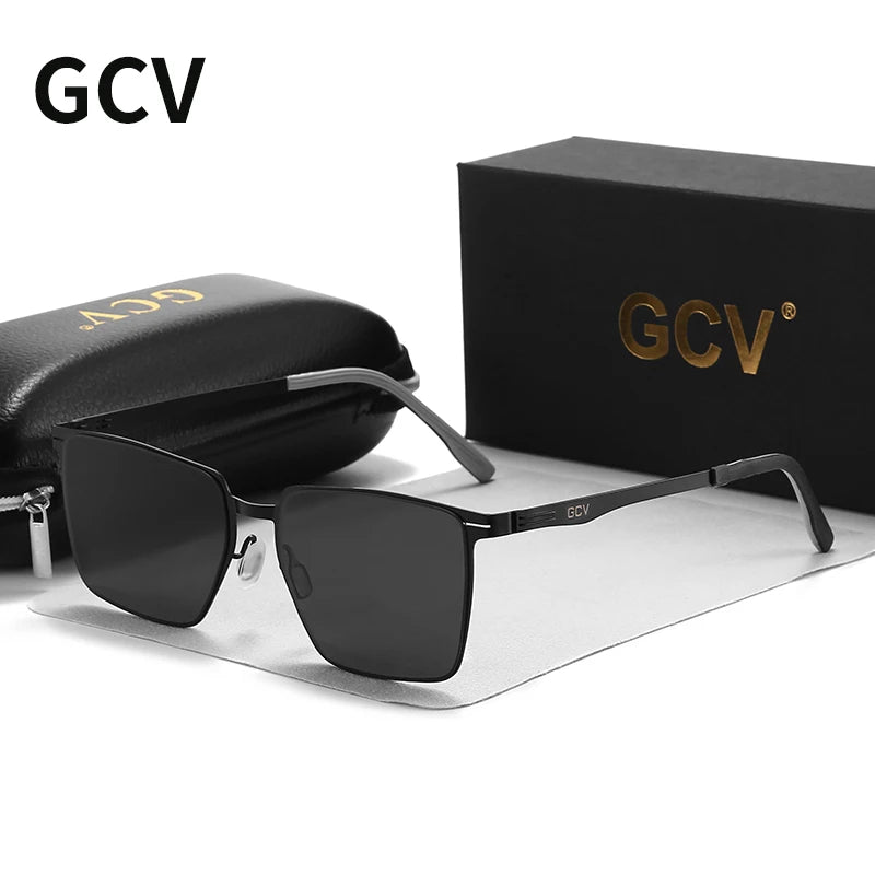 GCV Men’s Polarized Sunglasses – Aluminum Magnesium, Rectangle, UV400 Driving Shades