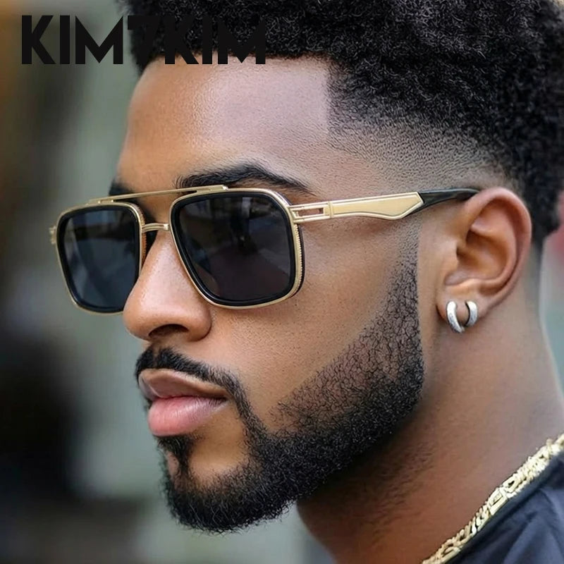 Men’s Steampunk Square Sunglasses – Double Bridge, Metal Frame, UV400