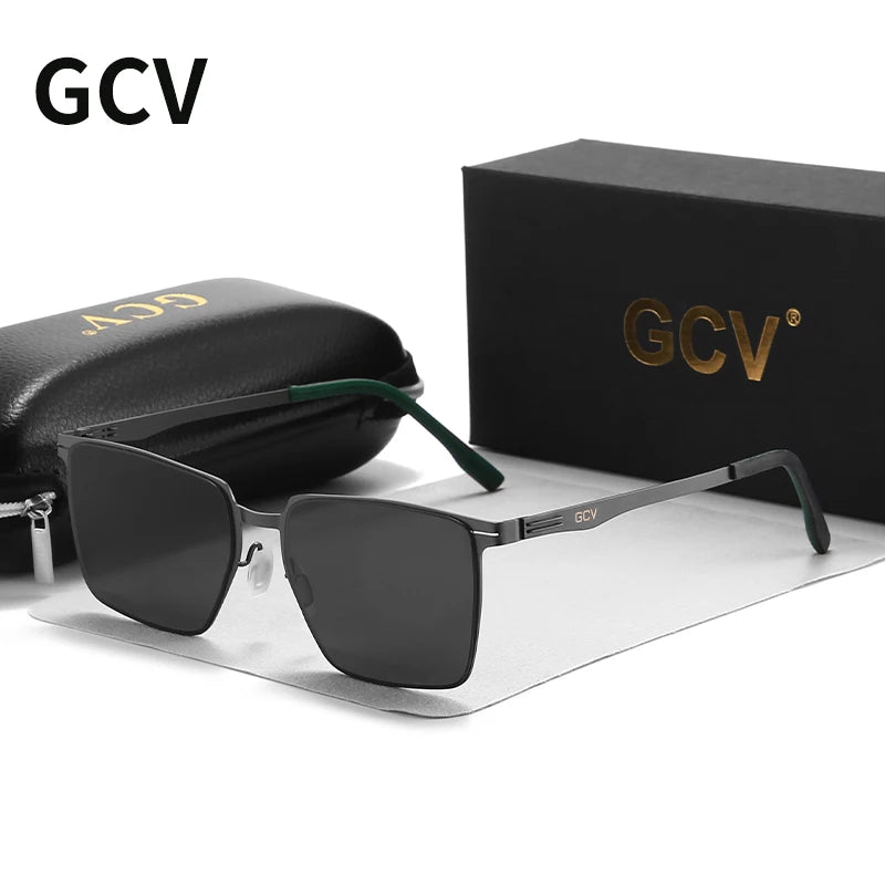 GCV Men’s Polarized Sunglasses – Aluminum Magnesium, Rectangle, UV400 Driving Shades