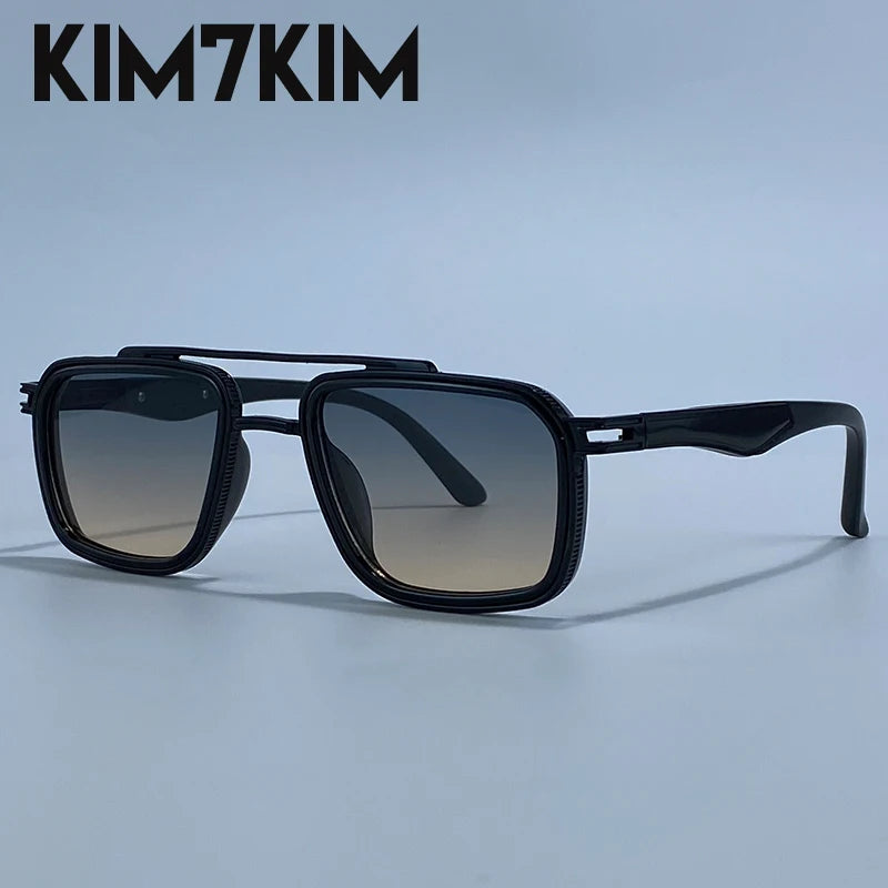 Men’s Steampunk Square Sunglasses – Double Bridge, Metal Frame, UV400