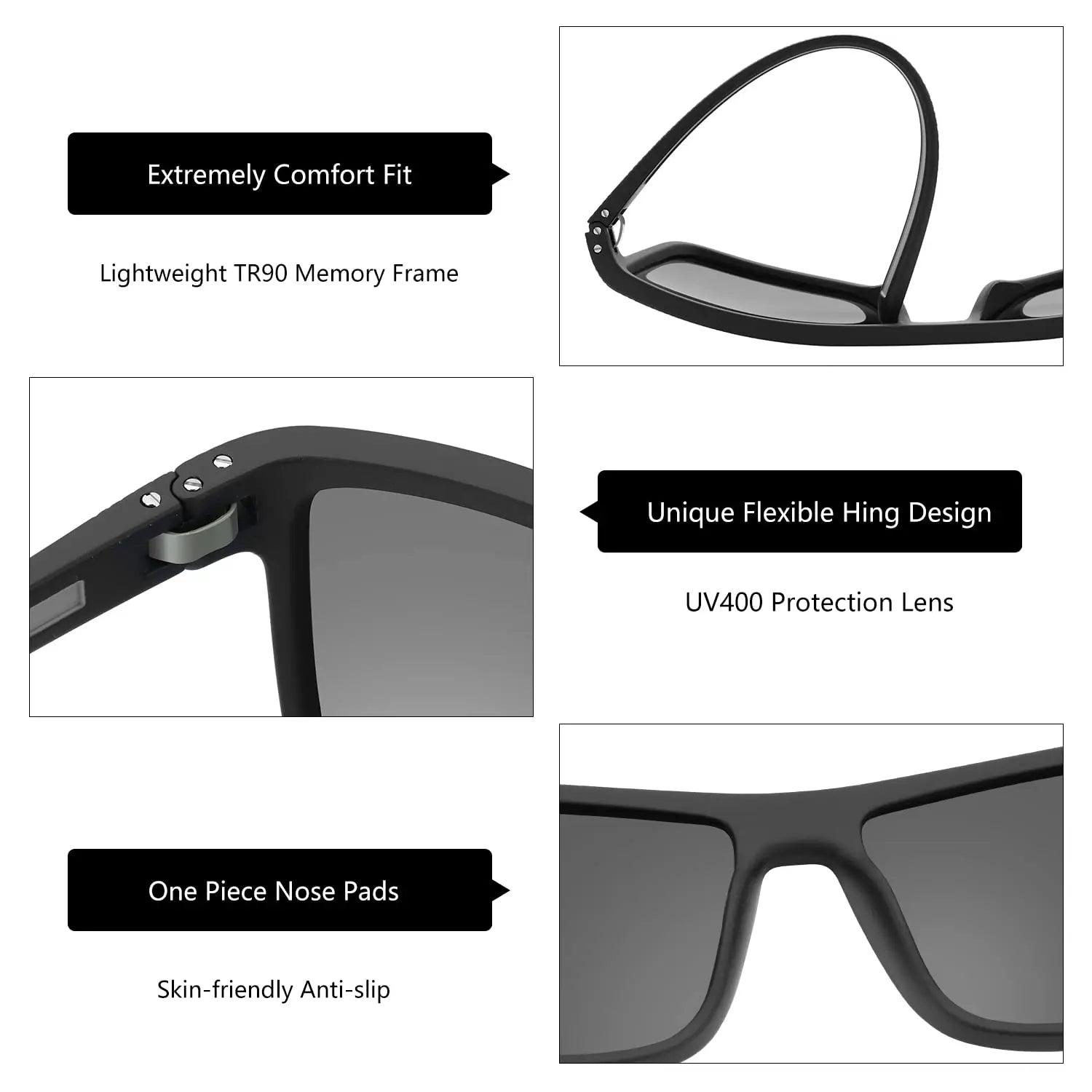 ZENOTTIC Polarized Sunglasses – TR90 Frame, UV400, Square, Unisex