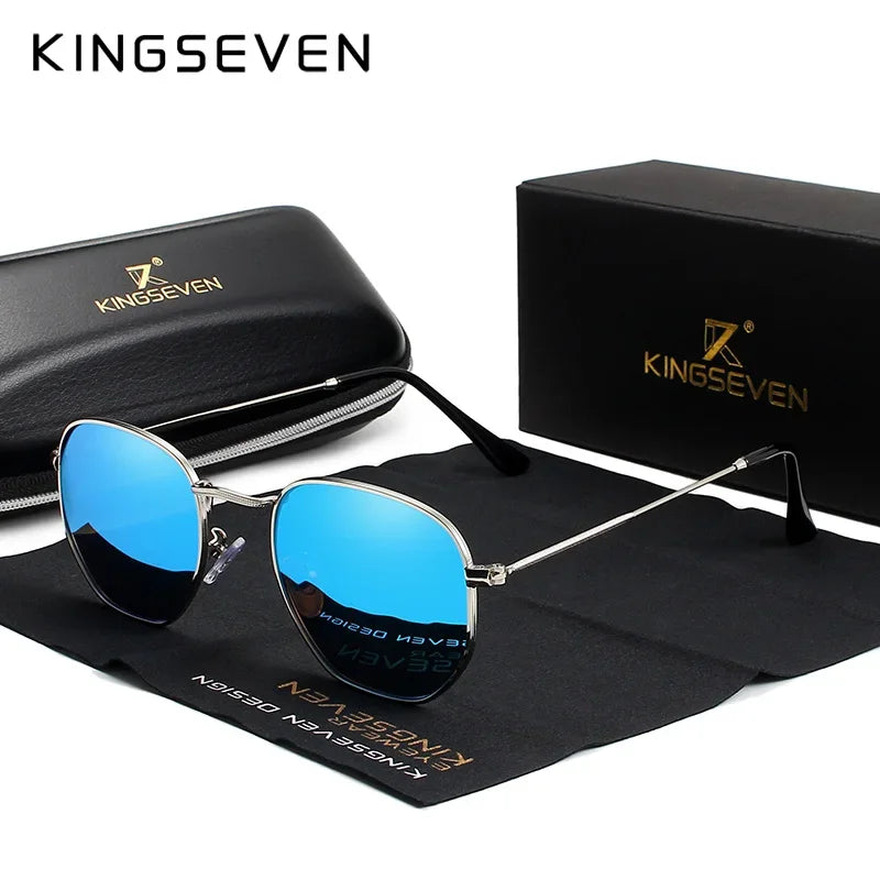 KINGSEVEN Men’s Hexagon Retro Sunglasses – Reflective Leisure Sun Glasses