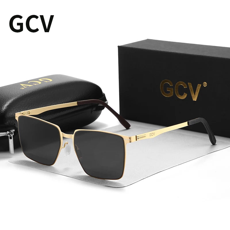 GCV Men’s Polarized Sunglasses – Aluminum Magnesium, Rectangle, UV400 Driving Shades