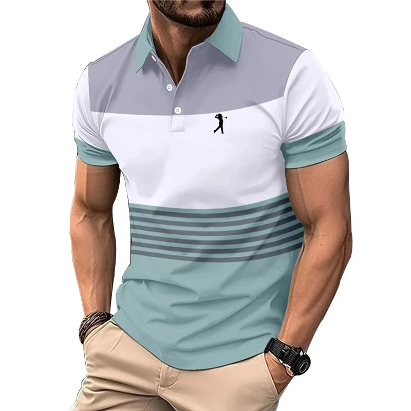 Men’s Summer Polo Shirt – Short Sleeve, Logo Print, Casual Golf Wear