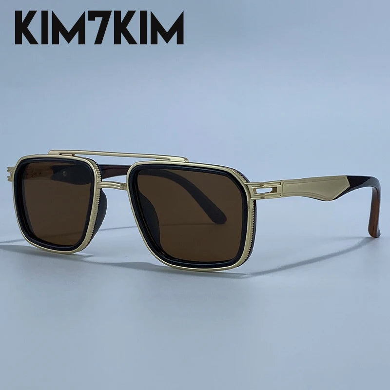 Men’s Steampunk Square Sunglasses – Double Bridge, Metal Frame, UV400