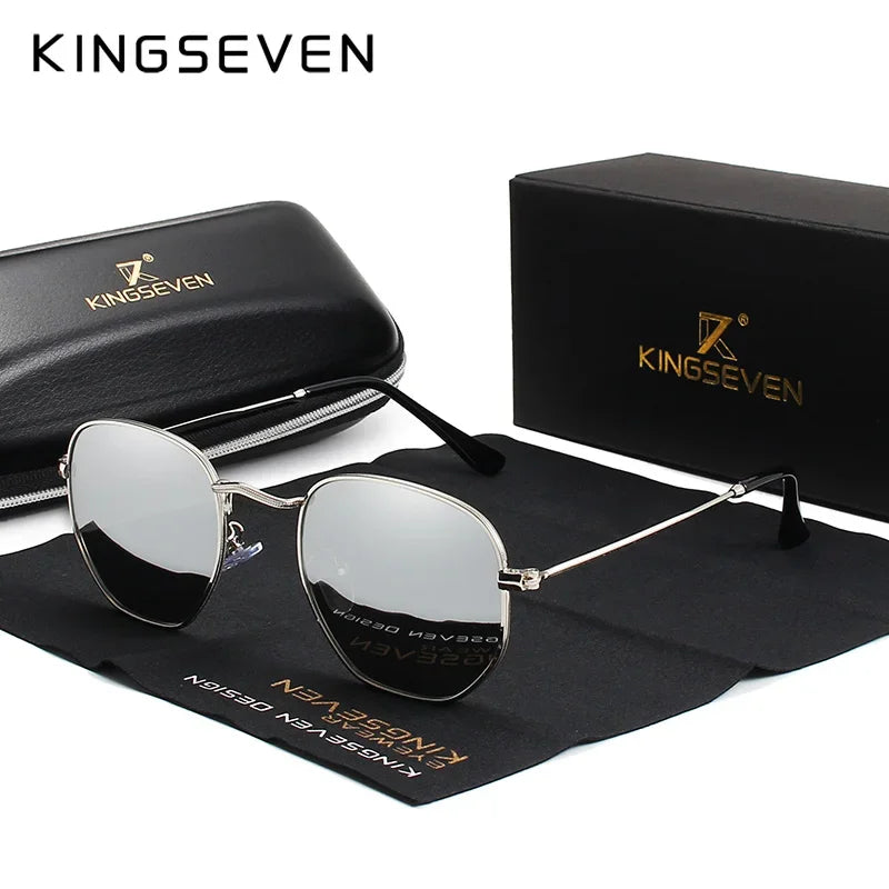 KINGSEVEN Men’s Hexagon Retro Sunglasses – Reflective Leisure Sun Glasses