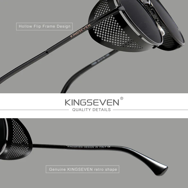 KINGSEVEN Men’s Gothic Steampunk Sunglasses – Polarized, Vintage, Round Metal Frame