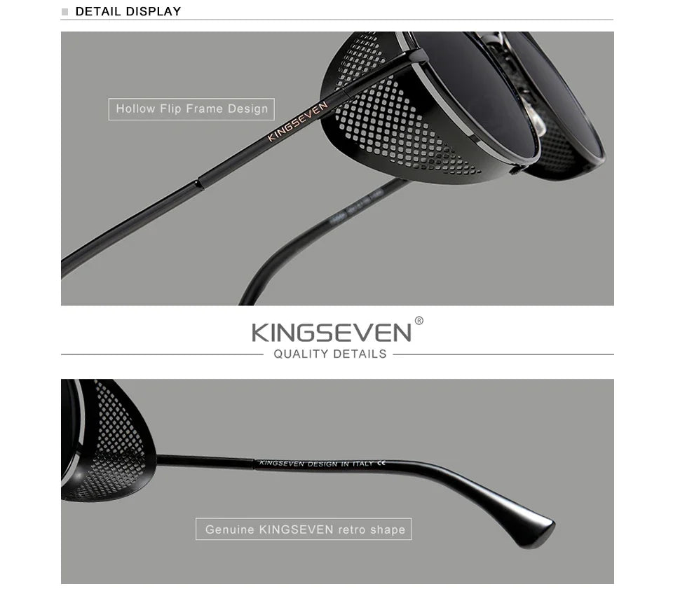KINGSEVEN Men’s Gothic Steampunk Sunglasses – Polarized, Vintage, Round Metal Frame