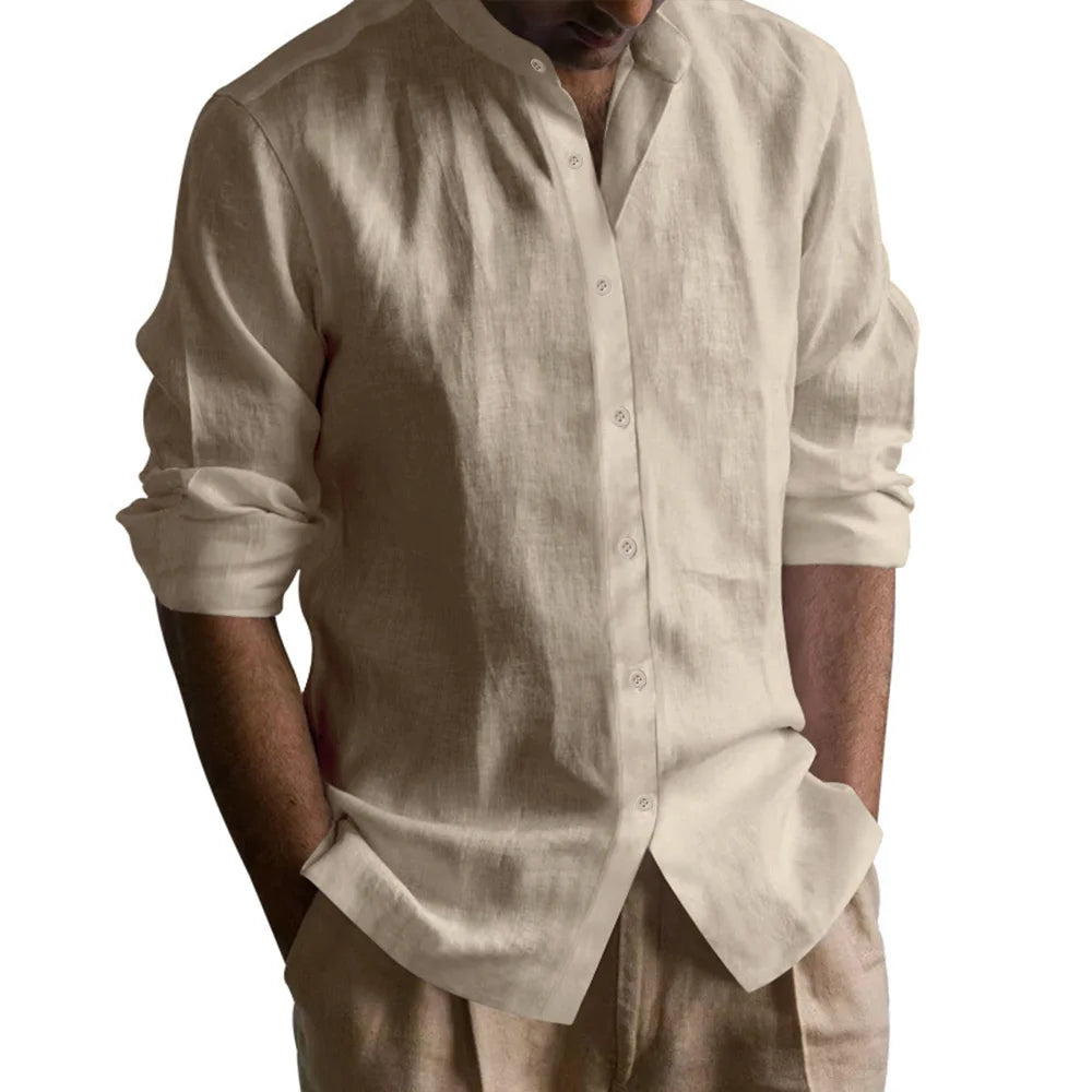 Men’s Henley Shirt – Cotton Linen, Lightweight, Slim Fit