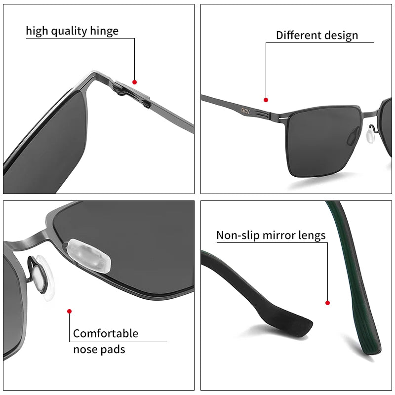 GCV Men’s Polarized Sunglasses – Aluminum Magnesium, Rectangle, UV400 Driving Shades