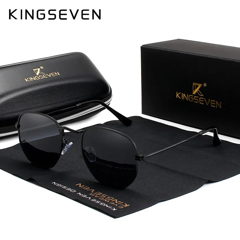 KINGSEVEN Men’s Hexagon Retro Sunglasses – Reflective Leisure Sun Glasses