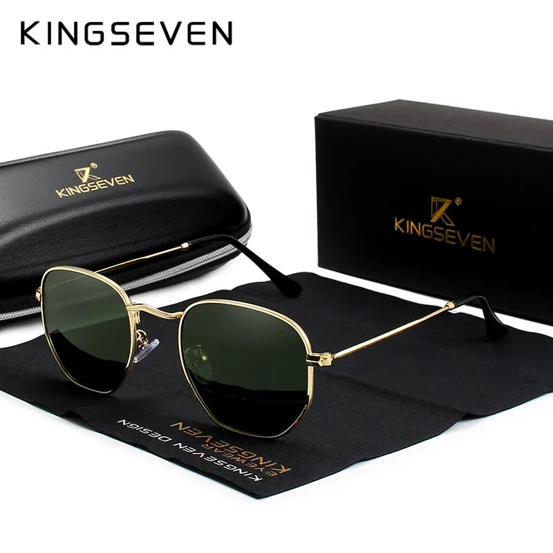 KINGSEVEN Men’s Hexagon Retro Sunglasses – Reflective Leisure Sun Glasses