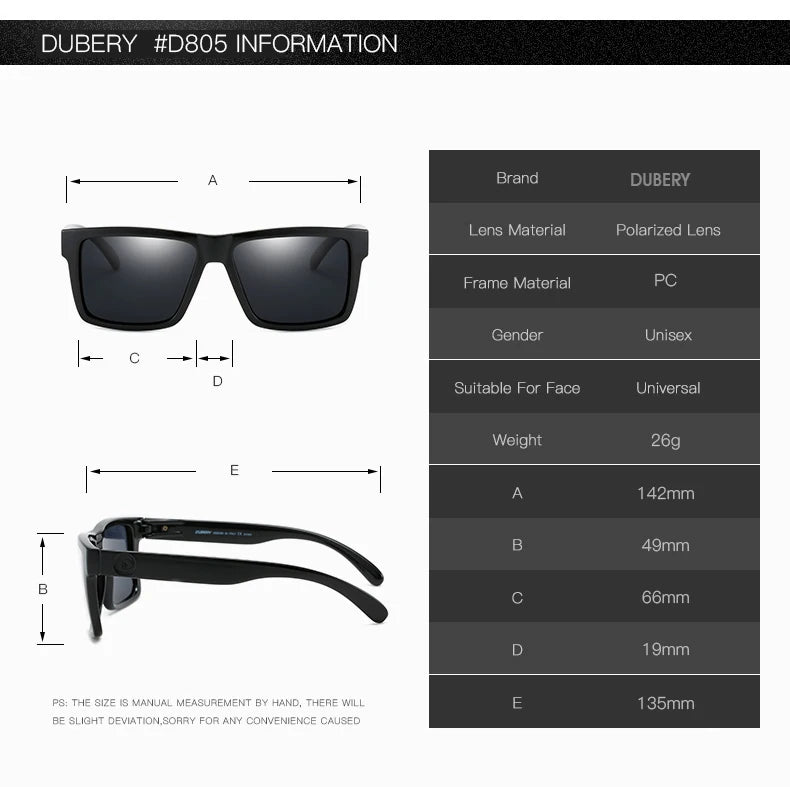 DUBERY Men’s Polarized Sunglasses – Retro, Driving, UV400, Square Mirror