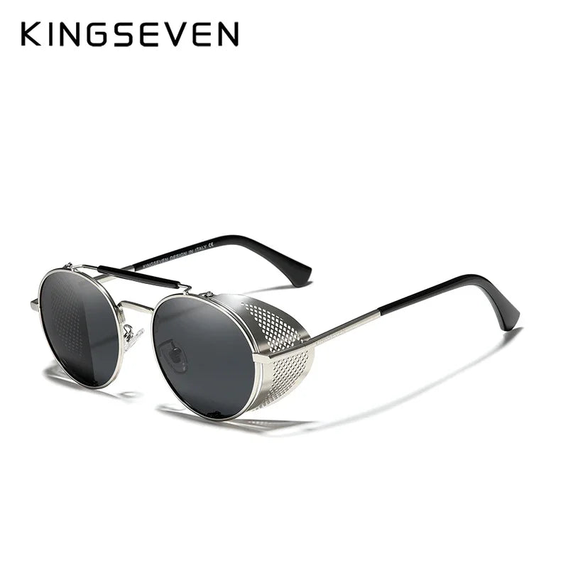 KINGSEVEN Men’s Gothic Steampunk Sunglasses – Polarized, Vintage, Round Metal Frame