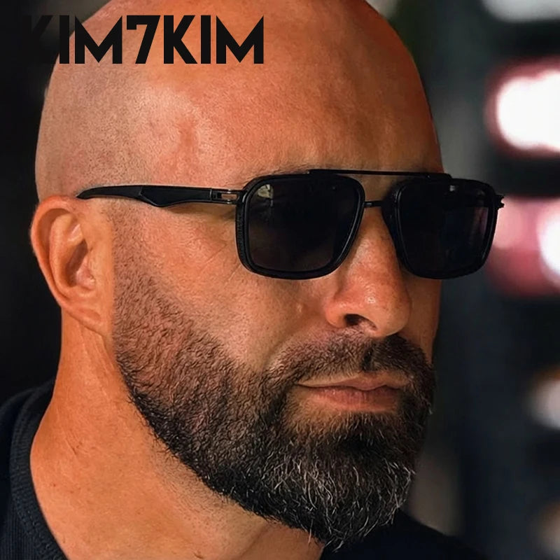 Men’s Steampunk Square Sunglasses – Double Bridge, Metal Frame, UV400