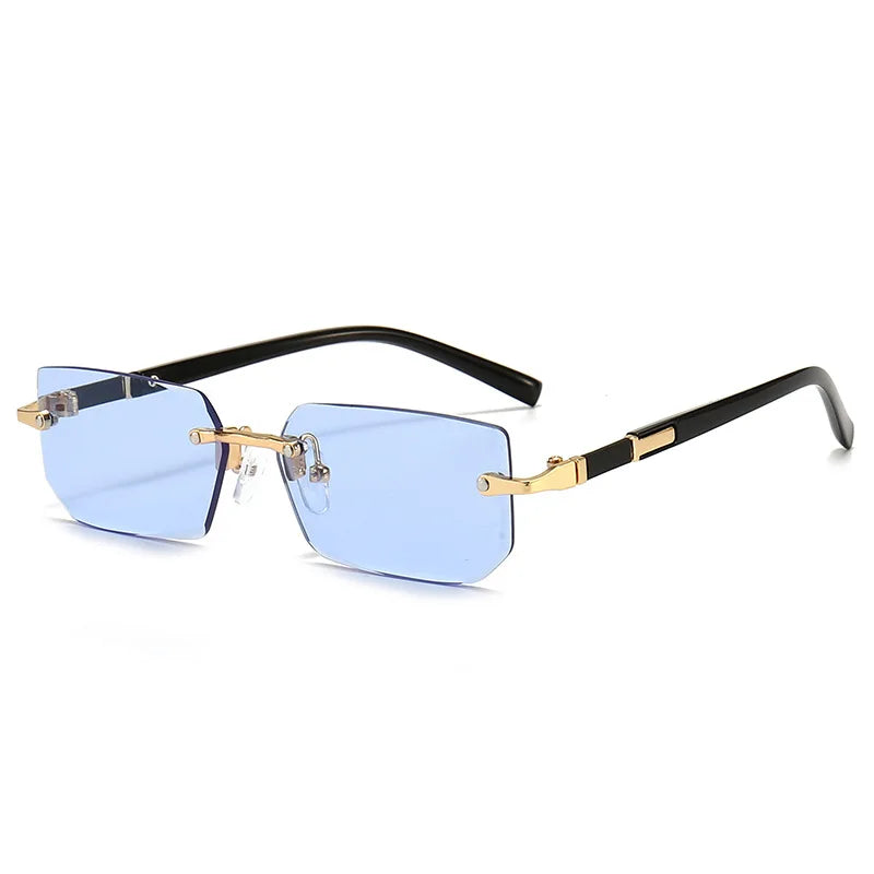 Rimless Rectangle Sunglasses – Unisex, Small Square, Summer Travel Shades
