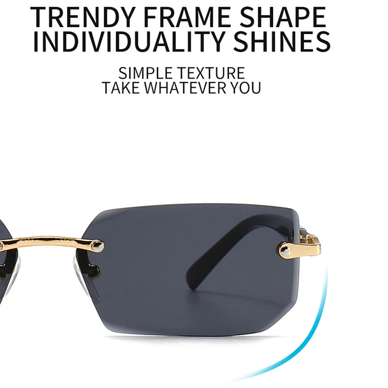 Rimless Rectangle Sunglasses – Unisex, Small Square, Summer Travel Shades