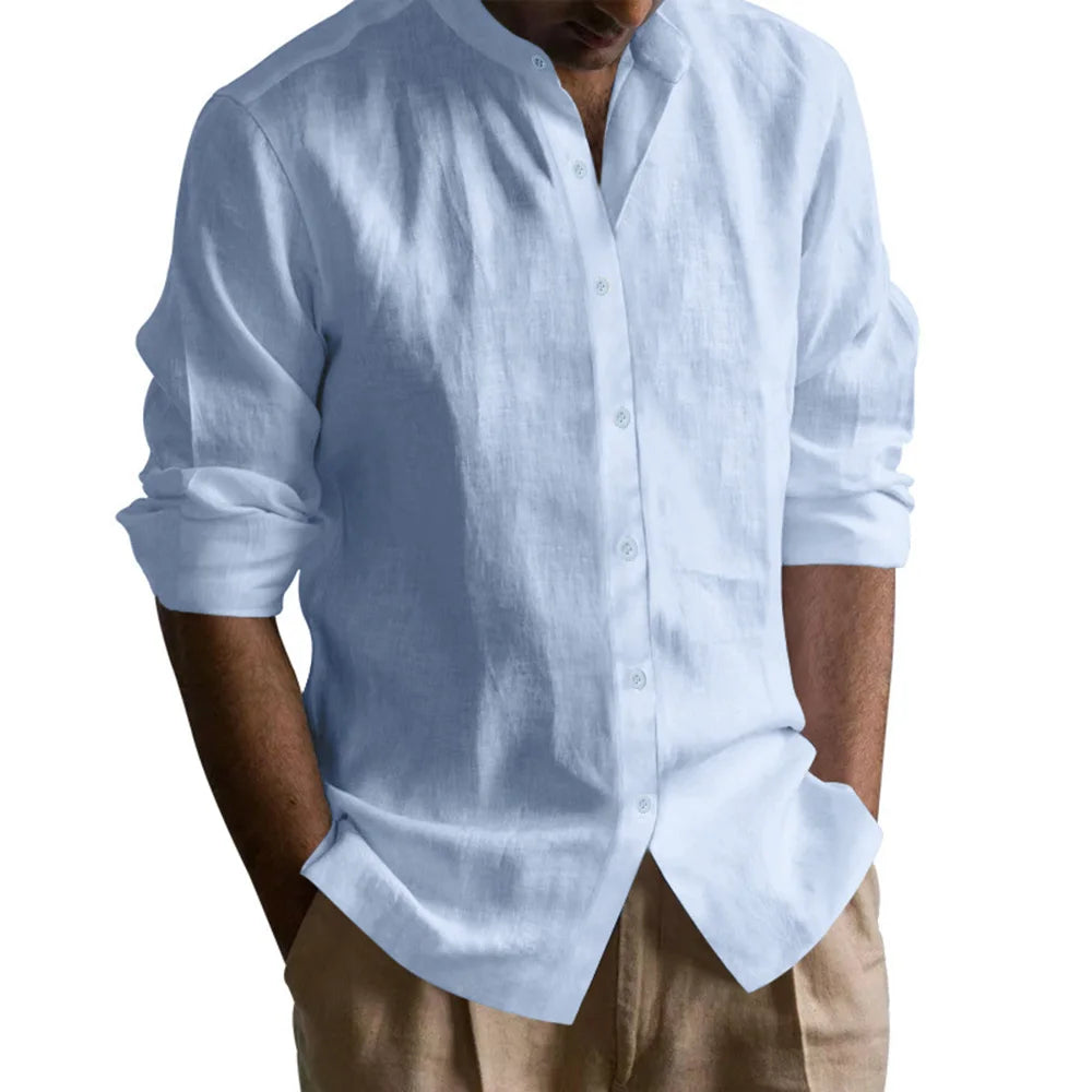 Men’s Henley Shirt – Cotton Linen, Lightweight, Slim Fit