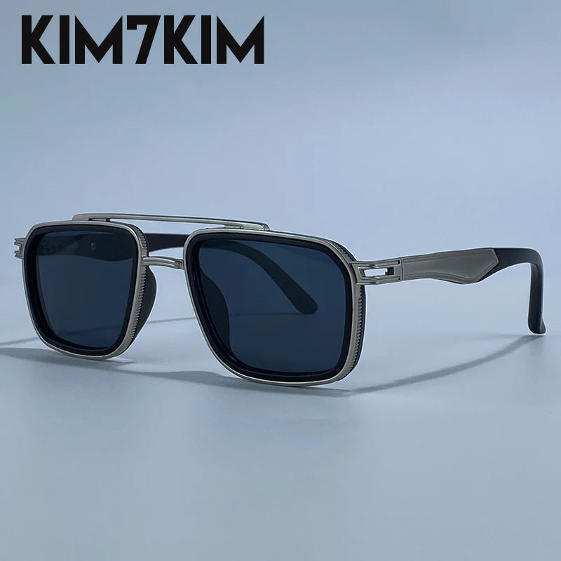 Men’s Steampunk Square Sunglasses – Double Bridge, Metal Frame, UV400