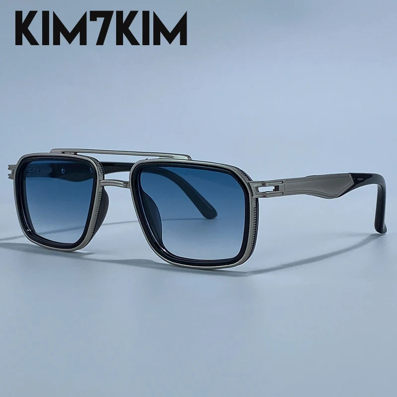 Men’s Steampunk Square Sunglasses – Double Bridge, Metal Frame, UV400