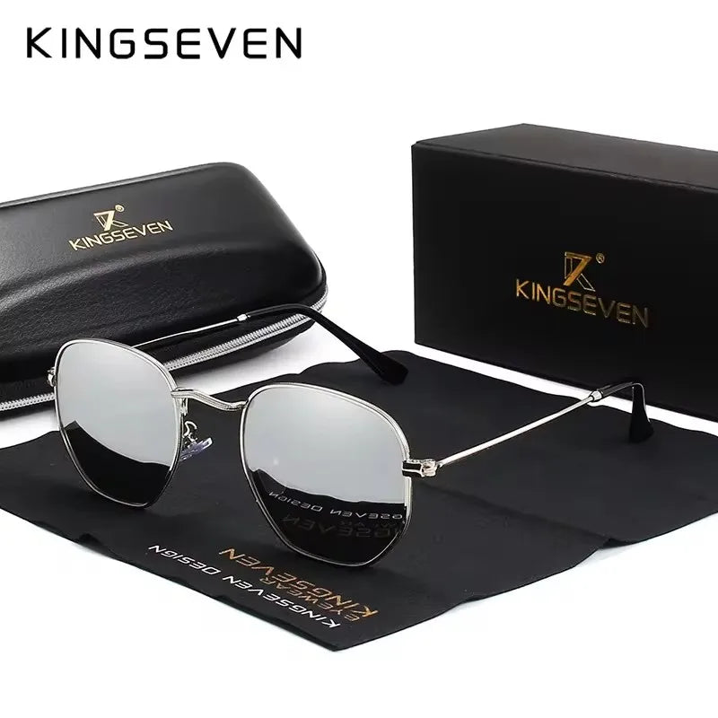 KINGSEVEN Men’s Hexagon Retro Sunglasses – Reflective Leisure Sun Glasses
