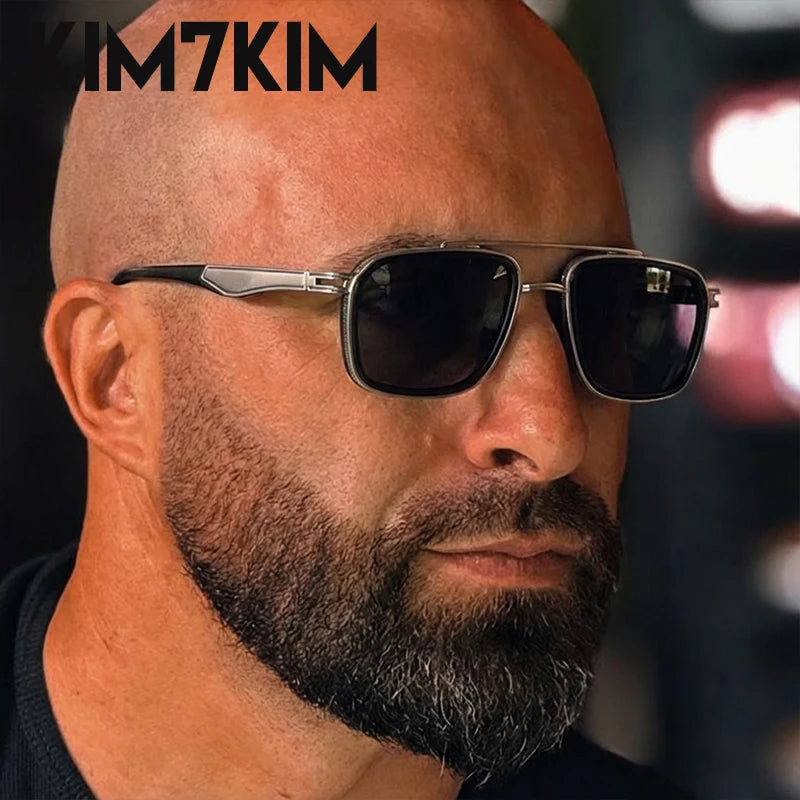 Men’s Steampunk Square Sunglasses – Double Bridge, Metal Frame, UV400