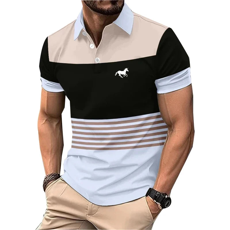 Men’s Summer Polo Shirt – Short Sleeve, Logo Print, Casual Golf Wear