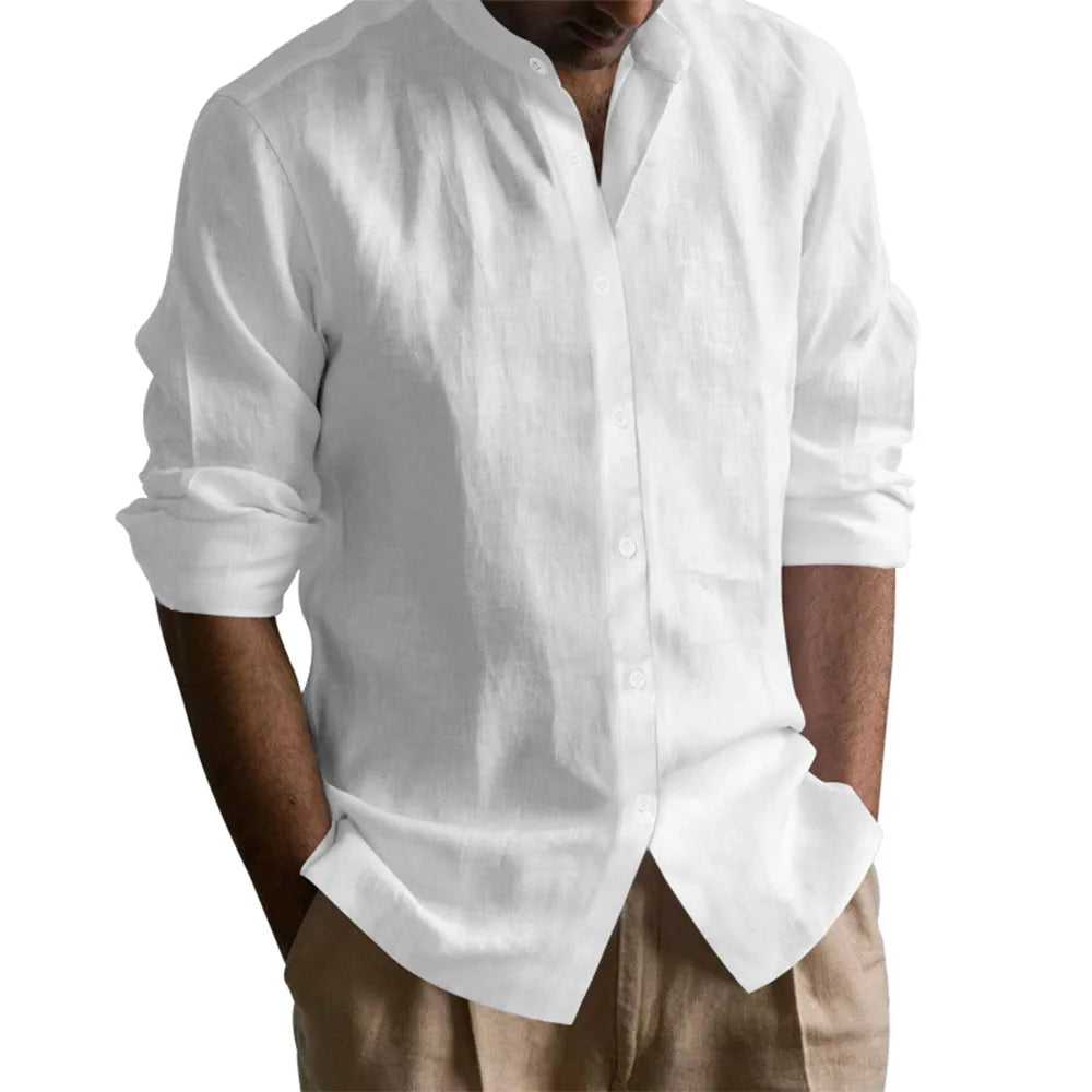 Men’s Henley Shirt – Cotton Linen, Lightweight, Slim Fit