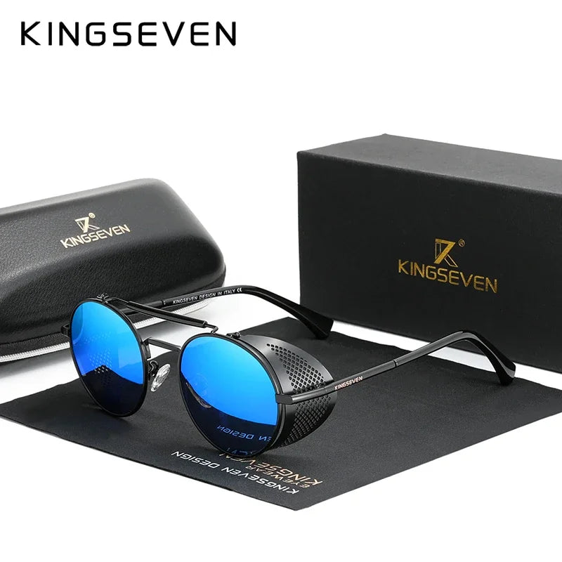 KINGSEVEN Men’s Gothic Steampunk Sunglasses – Polarized, Vintage, Round Metal Frame