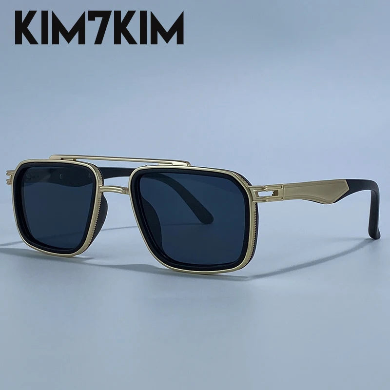 Men’s Steampunk Square Sunglasses – Double Bridge, Metal Frame, UV400