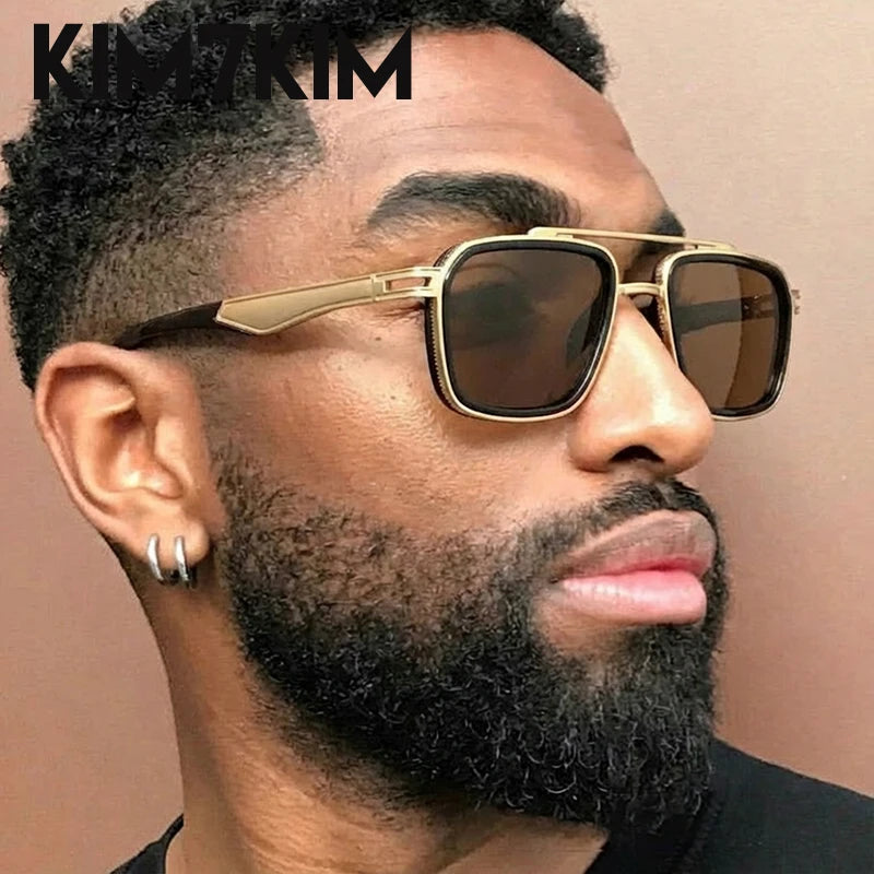 Men’s Steampunk Square Sunglasses – Double Bridge, Metal Frame, UV400