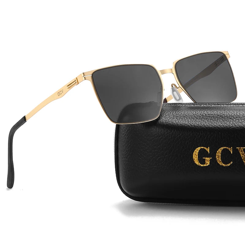 GCV Men’s Polarized Sunglasses – Aluminum Magnesium, Rectangle, UV400 Driving Shades