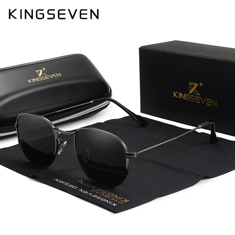 KINGSEVEN Men’s Hexagon Retro Sunglasses – Reflective Leisure Sun Glasses