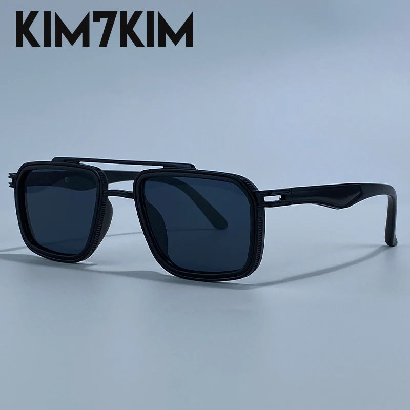 Men’s Steampunk Square Sunglasses – Double Bridge, Metal Frame, UV400