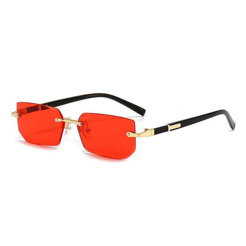 Rimless Rectangle Sunglasses – Unisex, Small Square, Summer Travel Shades